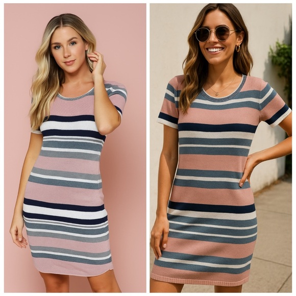 NEW Callahan Striped Ribbed Sweater Mini Dress, M - Picture 1 of 8